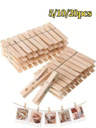 5/10/20pcs,Wooden Multifunctional Clip, Photo Clip, Minimalist Design, Natural Wood, 2.83 Inches, Clip For Hanging Clothes And Photos, Wooden Clothes Clip, Pants Clip, Sock Clip, Clotheslines,Household Items,Decorative Supplies,Party Decoration Supplies, Christmas, Halloween Decoration Accessories