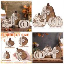 3 Pcs Fall Pumpkin Table Decor Rustic Pumpkin Block Wooden Signs Thanksgiving Wood Tiered Tray Decor Farmhouse Table Centerpiece Autumn Thanksgiving Home Office Decorations