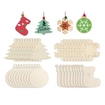 Unpainted Christmas Bell, Christmas Tree Socks, Snowflake Shaped Wooden Tags, Christmas Tree Wooden DIY Hanging Decorations, 4 Different Wooden Craft Hanging Decorations For Christmas Home Decor