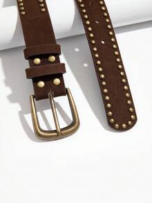 1pc Women's Autumn/Winter Velvet Denim Punk Style Studded Buckle Belt - Brown - View 5