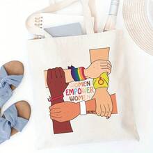 Empower Women Tote Bag - Large Capacity, Durable Polyester Handbag With International Women's Day Design, Perfect For Shopping, Travel, And Parties, Party Accessory| International Women's Day Theme| Large Capacity Bag, Ladies Handbags - 白色 - 查看 6
