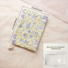 1PC A5/A6 Blue Flower Cloth Book Cover, Planner Case Cover Protective Shell Journal Cover Protector Office Stationery Supplies, Give Away 1pc Transparent Magnifying Lens, Can Be Used As A Bookmark - Single Piece - View 3