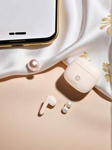 HP New 5.4 Wireless Earbuds, True Wireless In-Ear Headphones, 30 Hours Of Playback Time, Compatible With Apple, Android And Other Devices, With Creative DIY Stickers, Exquisite Gifts, The Best Gift For Halloween And Christmas, USB To Type C - Beige - View 1