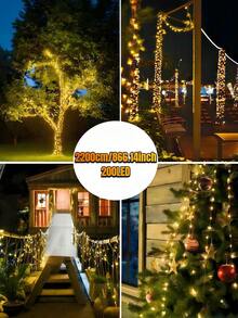 1 pieza Guirnalda de Luces Solares para Exteriores - 300/200/150/100/50 LED, Luces de Hadas Solares de Alambre de Cobre, IP65 Impermeable, 8 Modos de Iluminación, Adecuado para Jardín, Terraza, Boda, Acampada, Fiesta, Patio, Decoración de Árbol de Navidad, Navidad, Halloween, Luces de Decoración para el Día de San Valentín (Blanco Cálido/Blanco/Color/Azul/Rosa/Rojo)