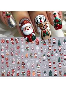 5D立体浮雕圣诞美甲贴纸 - 雪人、圣诞树和雪花图案 | 哑光效果，自粘节日美甲贴纸，圣诞美甲 - 彩色 - 查看 4