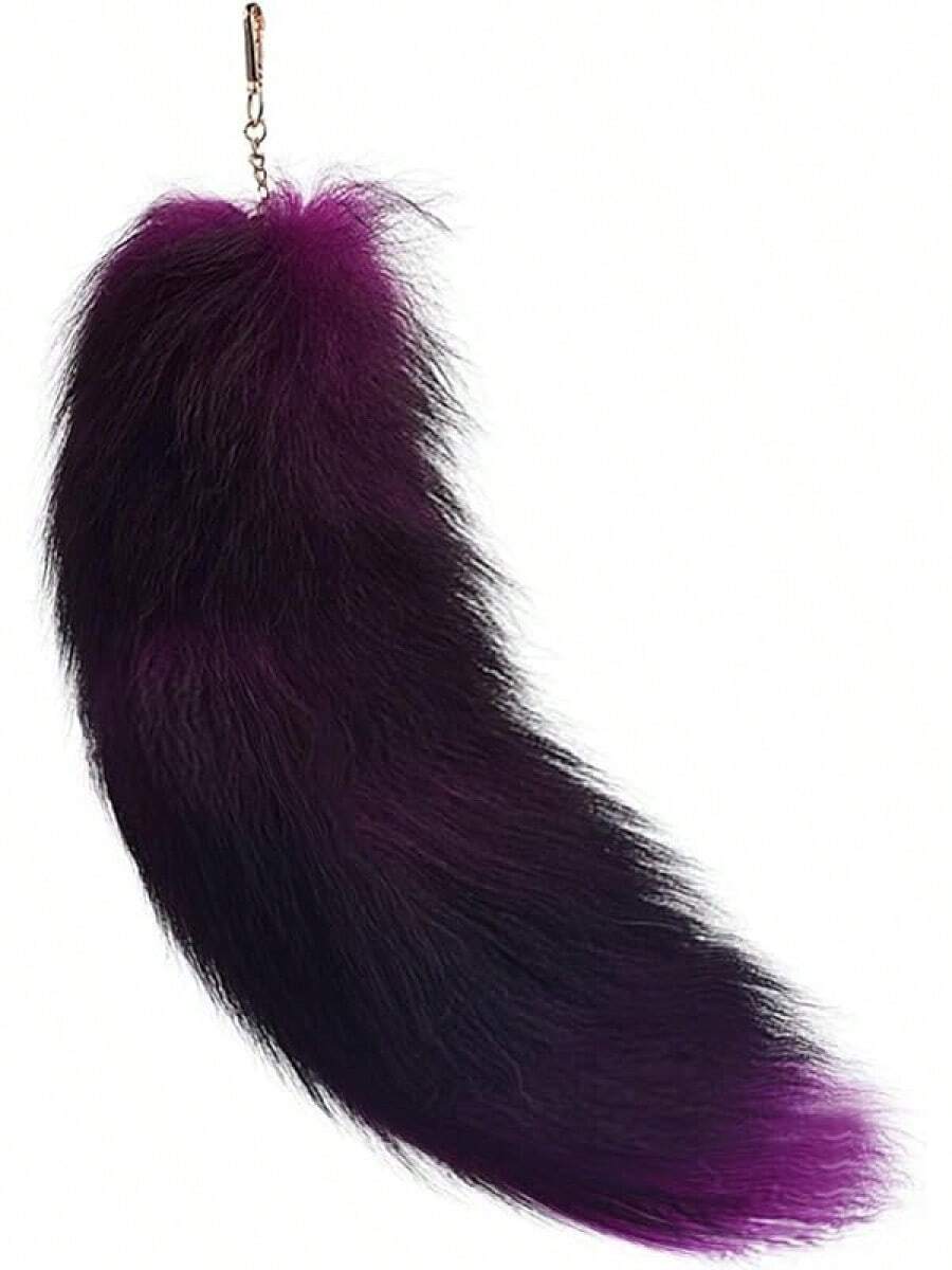 Faux Fur Fox Tail KeyChain For Women Therian Costume Cosplay Handbag Fashion Charm Wolf Tail Keychain Gift For PartyChristmas - 紫黑 - 查看 1