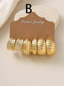 1 至 12 对厚实的金色 C 形环耳环：超大纹理款式，适合秋冬日常派对节日佩戴 - 金色 - 查看 5