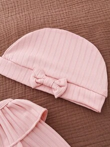 Baby Girl Soft & Skin-Friendly Jumpsuit, Pink, Round Neck Long Sleeve With Ruffle, Bow Decor, Button Front, All Season