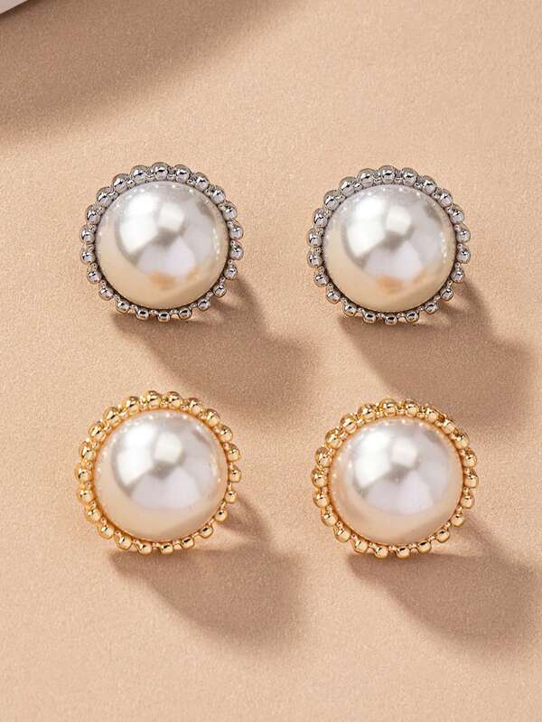 1 Pair Vintage Elegant Minimalist Faux Pearl Round Clip-On Earrings For Women, Suitable For Holidays, Birthdays, Dates, Parties, Vacations, Daily Wear