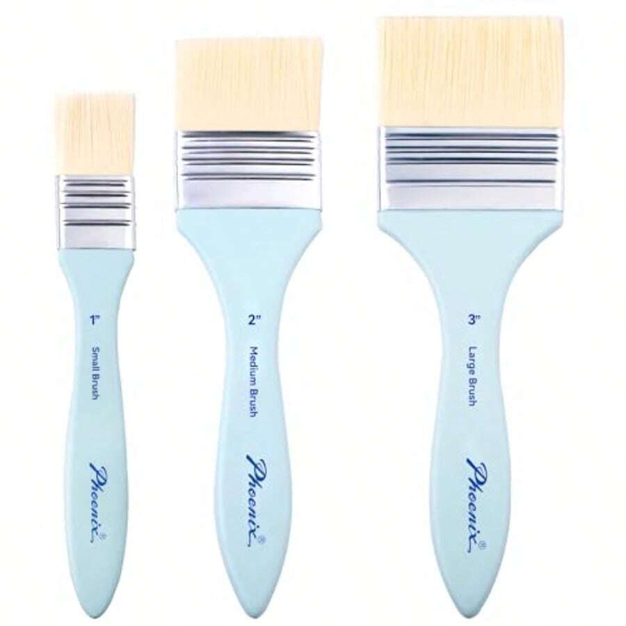 Flat Paint Brush Set - 3 Sizes Nylon Large Paint Brushes For Acrylic Painting Gouache Wood Furniture Gesso Varnishes And Wall - 藍色 - 查看 1