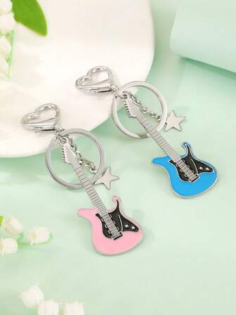 2 件套朋克摇滚嘻哈 Y2K 性感心形星星吉他吊坠钥匙扣，男女通用情侣背包装饰，音乐节配饰，情人节节日礼物