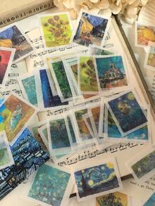 50张/包和纸贴纸，风景、植物、花卉、星空、油画图案，适用于DIY剪贴簿、手账、日记本等剪贴簿用品文具 - 均碼 - 查看 10