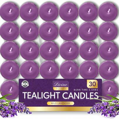  SOL 30pk Tea Light Candles Wild Lavenders – 3.5 Hour Burn Time, Scented Tea Lights Candles, Long-Lasting And Ideal Home Decor, Relaxation, Romantic Dinners, Weddings, Cosy Evenings & Special Occasion