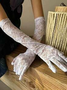 1 Pair Bride Lace Gloves, Sexy Long Thin White Arm Sleeve, Sexy Lolita Photo Shoot Prop Accessory Autumn Accessories - 白色 - 查看 5