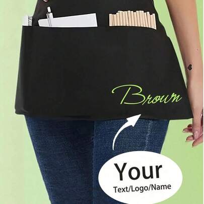 1pc Customized Unisex Polyester Apron With 3 Pockets, Short Half Waist Waiter Work Uniform For Kitchen Supplies, Hotel Restaurant Attendant Waist Apron, Kitchen Cooking Baking Bib Apron, Chef Apron,Kitchen,Bathroom,Home,Household Supplies ,Kitchen Utensils
