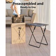 FoldWise Elegant Marble Stone Effect Folding Side Table – Fully Assembled Small Foldable Coffee Table & TV Dinner Tray – Compact Table For Eating, Snack, Bedside & Sofa Use - Black - View 7