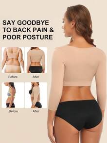 Women Compression Sleeves Tops Upper Arm Shaper Shapewear  Undershirts Arm Shaping Breast Lift Up Corset - Màu be - Xem 5