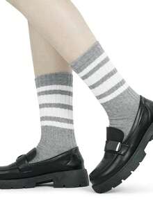 5 Pares de Meias Femininas, Adequadas para Uso Diário, Meias Slouch Listradas Coloridas, Meias Casuais Confortáveis e Versáteis, para Todas as Estações