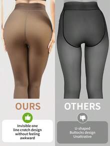 Women's Thermal Lined Faux Sheer Tights, High Waist Slimming Opaque Leggings, Anti-Pilling, Plus Size, Suitable For Winter Home And Casual Wear