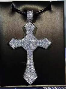 Rhinestone Cross Design Necklace - Multicolor - View 6