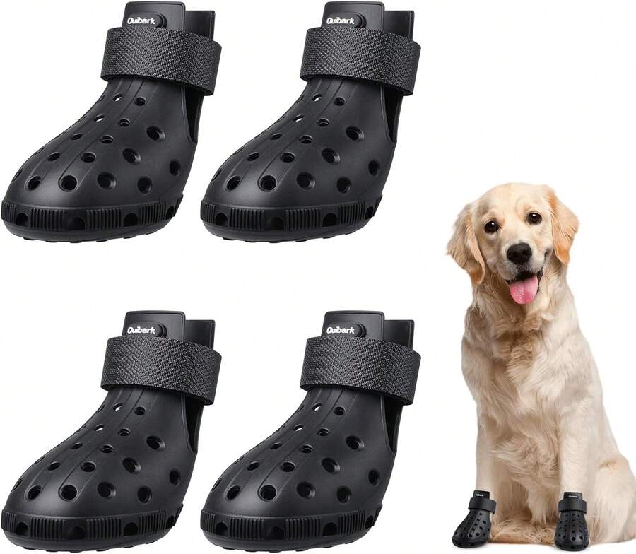 Dog Shoes For Hot Pavement Non-Slip Waterproof Dog Shoes For Medium Dogs Large Size Dogs Easy ON & Off Adjustable Easy-Clean For Beach Outdoor Black Size L: (3.5x2.63'')(L*W),23885310 - 黑色 - 查看 1