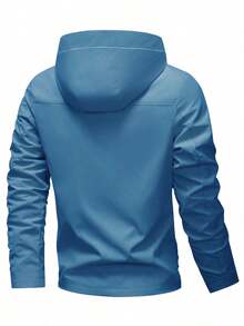 AHTELB 男士纯色连帽夹克，柔软舒适，适合日常休闲穿着，春秋季节皆宜。 - 藍色 - 查看 3