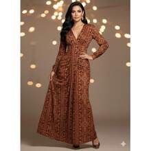 Elegante Vestido Largo de Escote en V con Detalle Frontal | Perfecto para Bodas, Galas, y Eventos Nocturnos - Granate - Ver 2