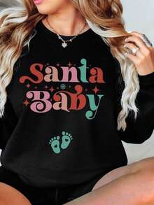 Christmas Pregnancy Announcement Sweatshirt, Pregnancy Reveal Sweater, Santa Shirt, Christmas Maternity Pullover, Reveal Tee ,Fall Hoodies,Men's Fall Clothes,Street Wear,Halloween,Mens Hoodies,Y2k Clothes,Jesus Hoodie,Thanksgiving Day,Nightmare Before Christmas,Christmas - 黑色 - 查看 1