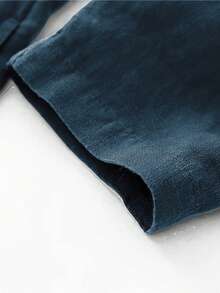 Women's V-Neck Open Front Casual Loose Plus Size Dress, Elegant Autumn/Spring - Teal Blue - View 5