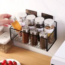 2pcs Kitchen Storage Basket - Drill-Free Wall-Mounted Storage Rack, Metal Storage Rack For Seasoning Bottles/Miscellaneous Jars, Bathroom Storage Basket, Multi-Functional Kitchen/Bathroom Storage Rack, 2/1pc - Multicolor - View 5