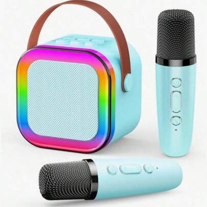 1 Set Of Wireless Microphone Speaker Set With 2 Wireless Microphones For National Karaoke Home Interactive Audio Family Party Outdoor Mini Portable Karaoke, 7 Color LED Lights, Suitable For Birthday Parties, Family Gatherings, Christmas Gifts, New Year Gifts, Birthday Gifts