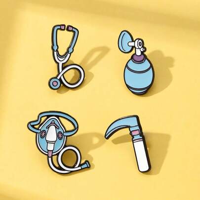 Bộ huy hiệu tráng men chủ đề y tế màu pastel mô phỏng ống nghe/khẩu trang, độc đáo và phù hợp làm quà tặng cho Halloween, Giáng sinh, ngày lễ