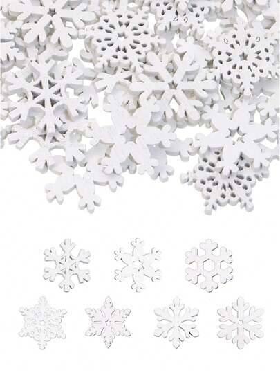 50PCS Snowflake Wooden Pieces,Snowflake Decorations Wood Slices Ornaments Christmas Cutouts Buttons Tags Suitable For Christmas Holiday Decorations Home Decor Christmas Decorations Room Decor