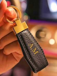 Customized Initial Keychain, Luxury Faux Leather Car Keychain, Customized Name Keychain, Men And Women'S Fashion Accessory, Single, Decorative, Climbing Hook Design, Perfect For Birthday Gifts, , Colorful, Cute, Adorable, Funny, Kawaii, Y2k, Stylish, Unisex, Casual, Custom, Personalized, Unique, Ideal Gifts For Him, Ideal Gifts Junior High School Students