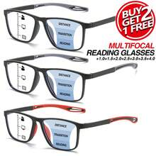 3pcs Multi-Focus Photochromic Reading Glasses, 2-In-1 Progressive Lenses For Distance & Near Vision, Flexible & Durable TR Temples, Classic Rectangular Frame, Comfortable Multifocal Readers - 2 Gray + Red - View 1