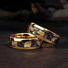 1pc 1pc Fashion 8mm Men Stainless Steel Rings Inlay Meteorite And Golden Leaf Pattern Rings For Men Wedding Engagement Band Jewelry Gift - Gold - View 2
