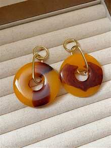 1 Pair Retro Exaggerated Metal Round Acrylic Resin Pendant Earrings, European And American Style For Women And Girls, Suitable For Travel, Wedding, Party, Birthday Gift, Fashion Jewelry