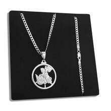 Grumet Chain And Pendant Saint George Medal 925 Sterling Silver Solid Italian Original Scaled 3mm Necklace 60cm 70cm 80cm - 銀色 - 查看 1