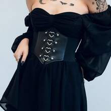 Women's Gothic Style Cute Adjustable Heart Shaper Corset Belt Synthetic Leather - màu đen - Xem 3