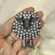 1pc Fashionable Cartoon Sheep Shaped Brooch With Artificial Faux Pearl For Women Party Outfit Jacket Decoration - 粉色 - 查看 9