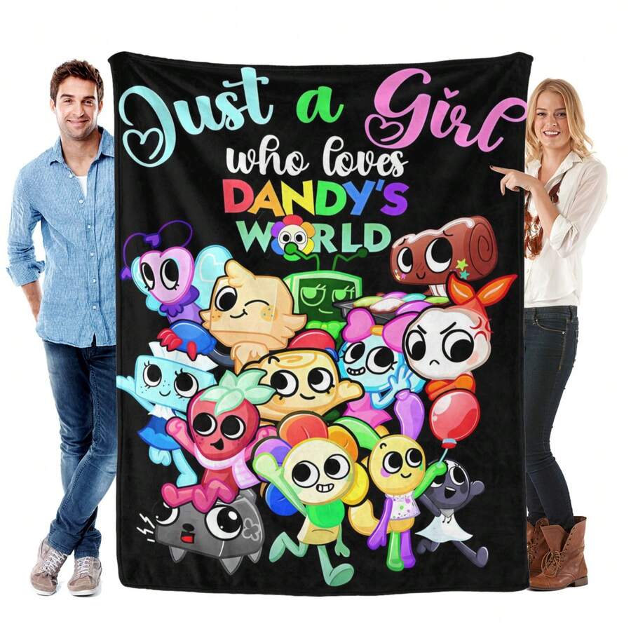 1pc Just A Girl Who Loves DANDY'S WORLD Flannel Blanket, Soft Polyester Fiber Blanket, Suitable For All Seasons, Comfortable Bed Sheets, Sofas, Camping, Travel, Office Essentials, Perfect Holiday Gifts, Couple Gifts, Multiple Sizes To Choose From, Pet Friendly Home Decoration, Party Decoration, Lightweight And Durable Design, Modern Style, Pet Owner's Choice - 黑色 - 查看 1