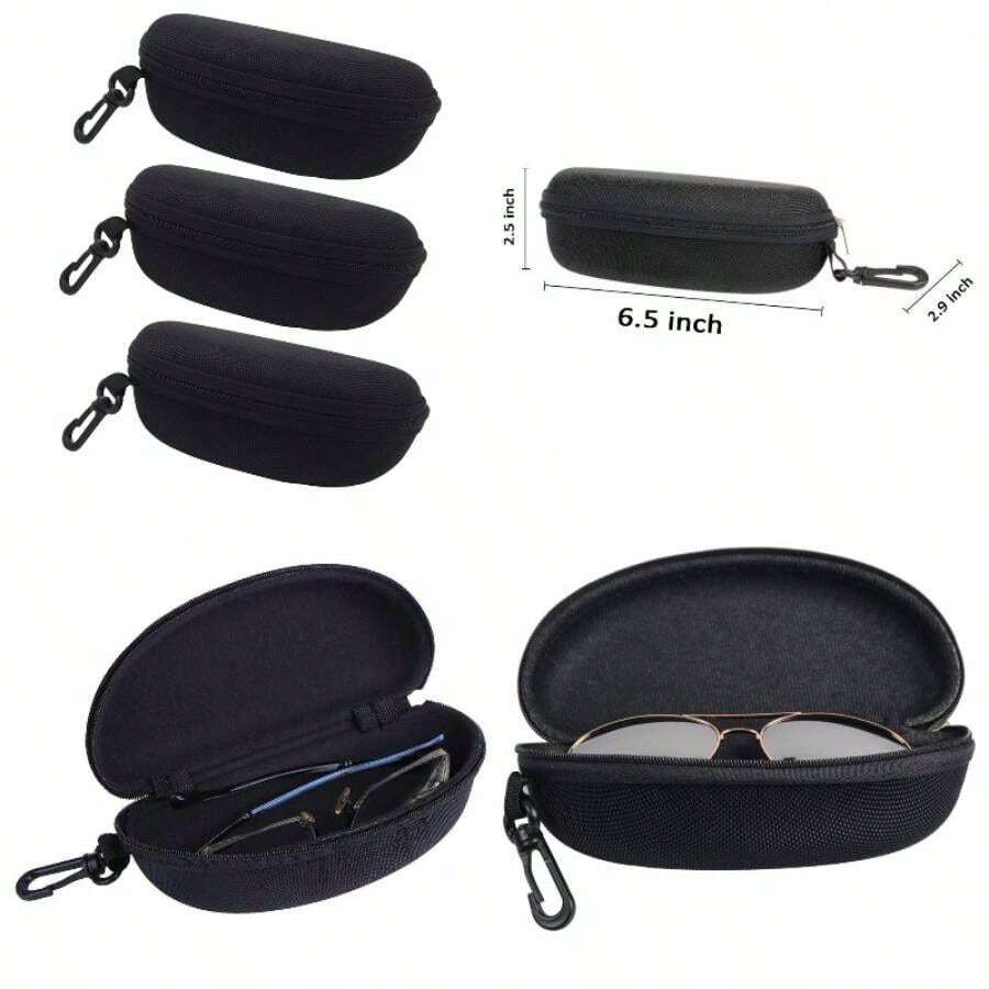 Hard Zipper Box Bag Reading Glasses Case Carabiner Hook Black - inicial - Ver 1