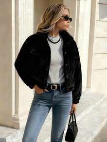 Winter Solid-Coloured Jacket Thickened Warm Long-Sleeved Cotton Jacket Cold Weather Clothing Fashion Classic Korean Style - Black - View 3