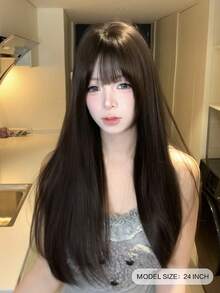 SHUDUO 1 Parrucca dritta in fibra sintetica resistente al calore, di colore nero e marrone, per aggiungere volume, naturale e realistica (senza accessori inclusi)