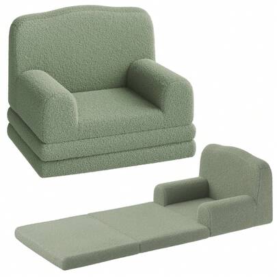 Silla de sofá para niños, con Funda Lavable, diseño de Corona, cómoda Silla de Lectura para niños, sofá Cama Plegable para Sala de Juegos, guardería, niñas y niños, Verde