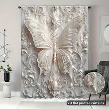 2pcs Glam Style 2D Digital Printed Curtains, Floral And Butterfly Design Curtains, Polyester Curtains For Living Room, Bedroom, Balcony, Study, Machine Washable Decorative Pole Pocket Window Panel, Four Season Art Theme, Bedroom Curtains - Multicolor - View 2