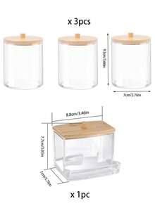 4 piezas Soporte para cosméticos, Organizador de cosméticos para baño, Caja de almacenamiento de maquillaje, Estante dispensador con tapa de bambú - Multicolor - Ver 13