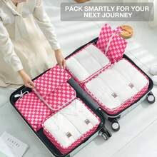 Packing Cubes For Suitcases,Packing Cubes With Shoe Bag, Cosmetics Bag, Clothing Bag, Accessories Bags Packing Cubes For Travel Luggage Organizer Women Men - 8件組紅粉格子 - 查看 6