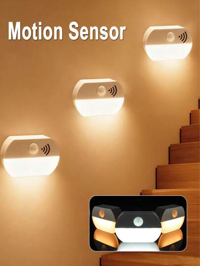 6/3 piezas Luz con sensor de movimiento para interiores, luz de armario sin cableado, luz nocturna LED inalámbrica y con pilas, luces de pared que se pueden pegar para escaleras, pasillos, baños, dormitorios, armarios (pilas no incluidas), 1/3/6 piezas
