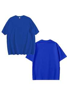 Oversized Boxy Cut Short Sleeve Jersey T Shirt Casual Crop Fit Streetwear Modern Minimalist All Season Essential Top-Comfy Vintage Cotton Tee-K48 - 藍色 - 查看 2
